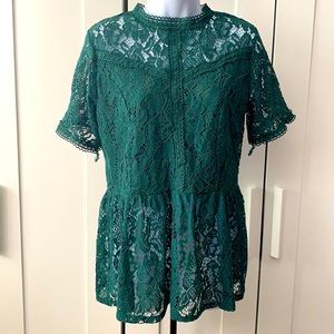 💝Tobrief green lace peplum blouse